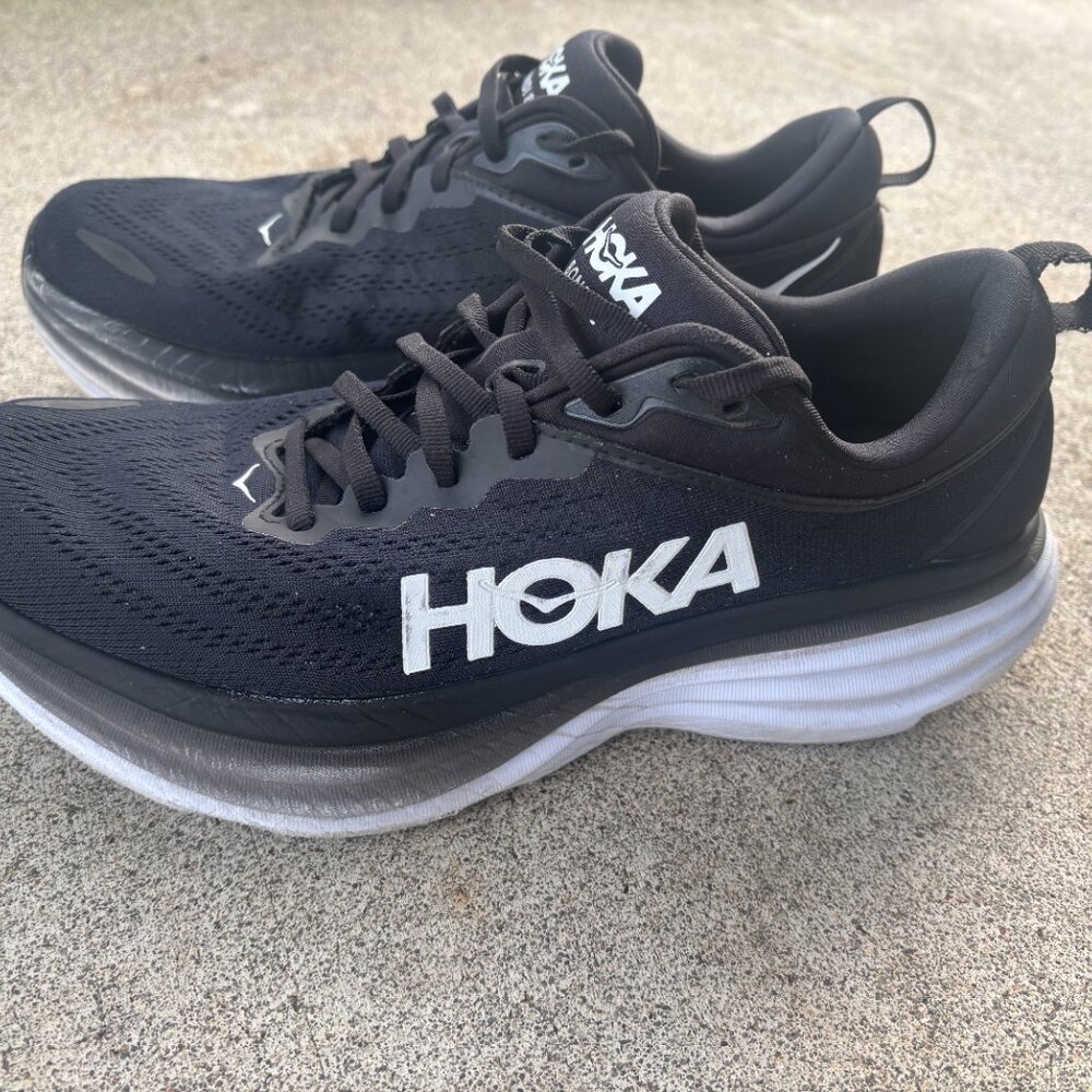 Hoka One One Bondi 8 Size 10B Women's Running Shoes Black White Athletic Shoes - Picture 2 of 8